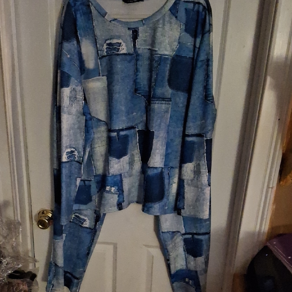 Chic Denim Patchwork Jogger Set